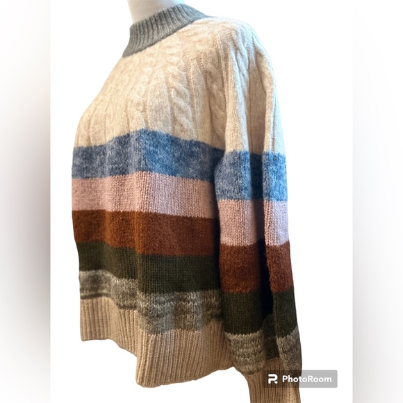 ✨SOLD✨ MADEWELL Deacon Cableknit Mockneck Sweater in Stripe - Size L NWT - Picture 7 of 16